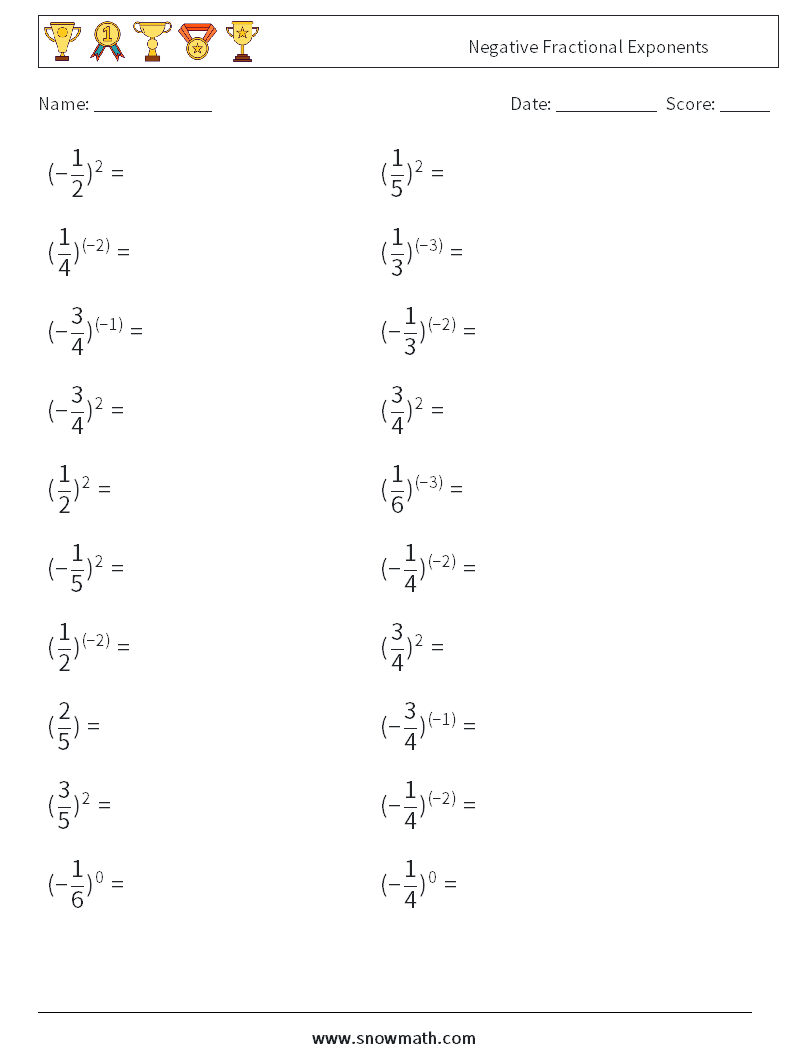 Negative Fractional Exponents Math Worksheets 9