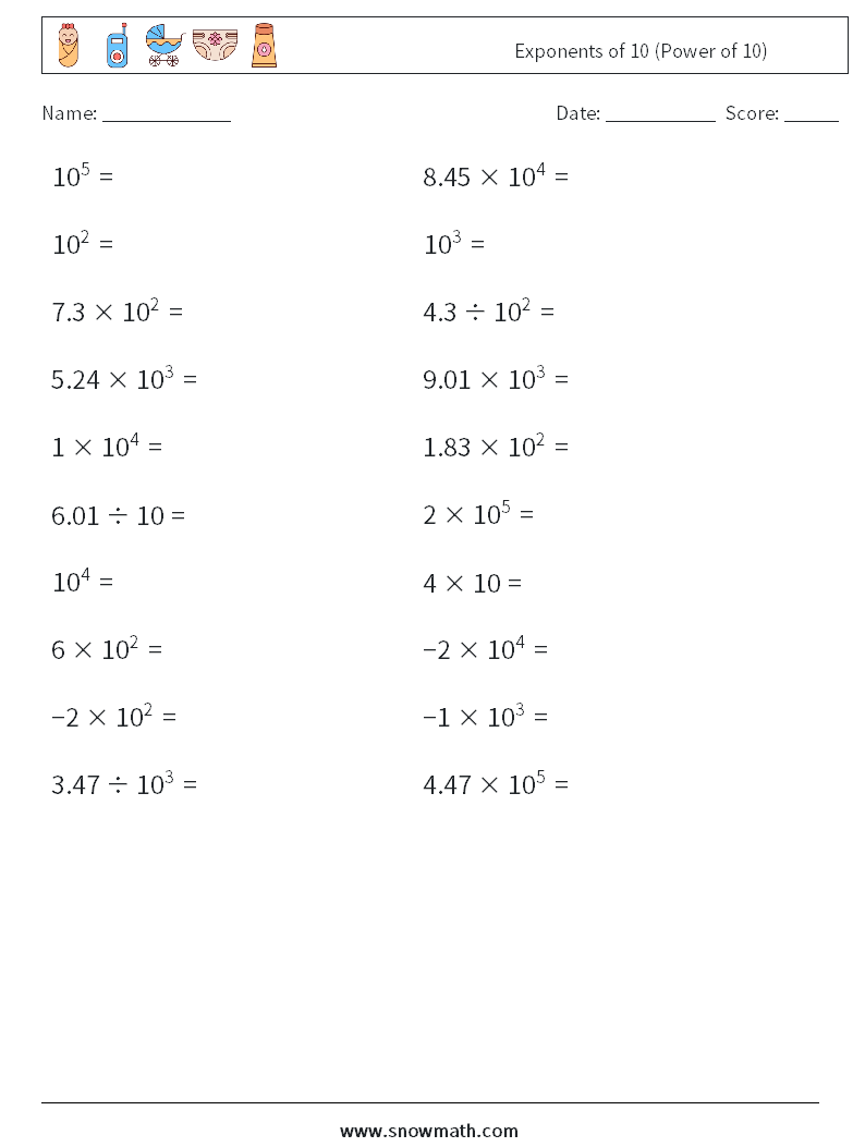 Exponents of 10 (Power of 10) Math Worksheets 6