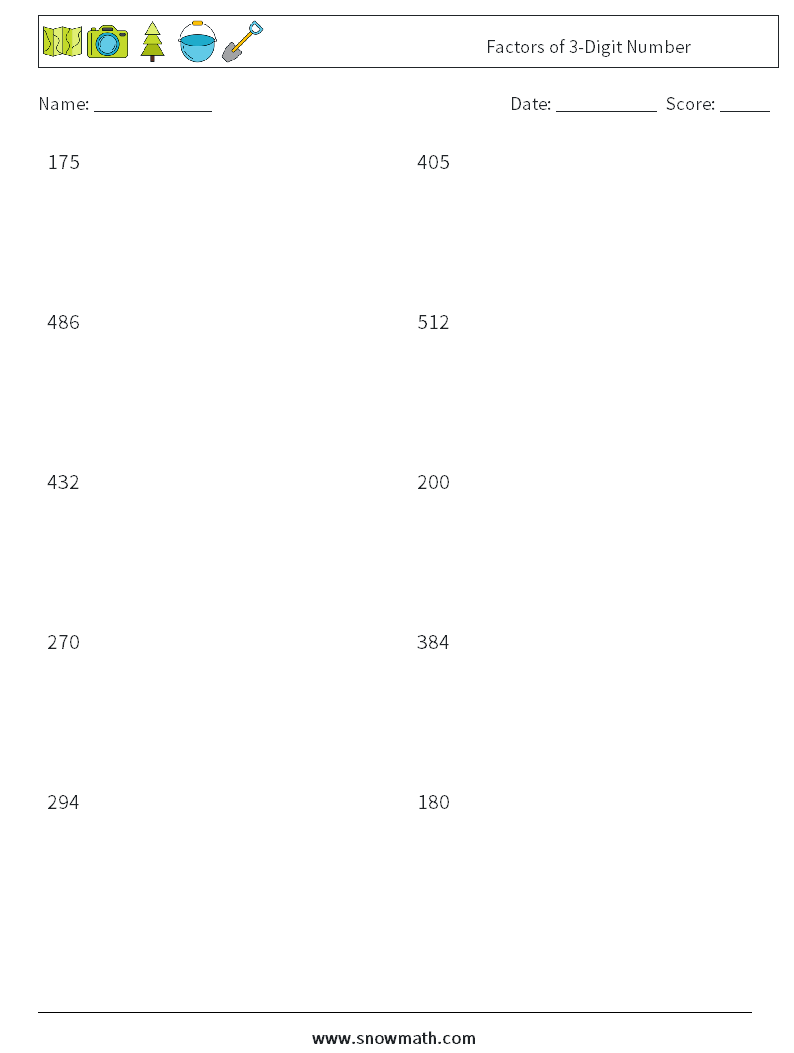 Factors of 3-Digit Number Math Worksheets 2