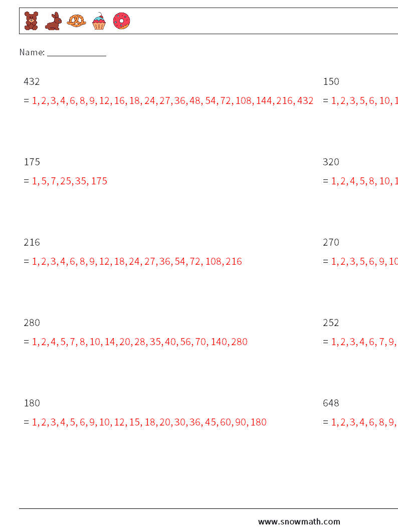 Factors of 3-Digit Number Math Worksheets 3 Question, Answer