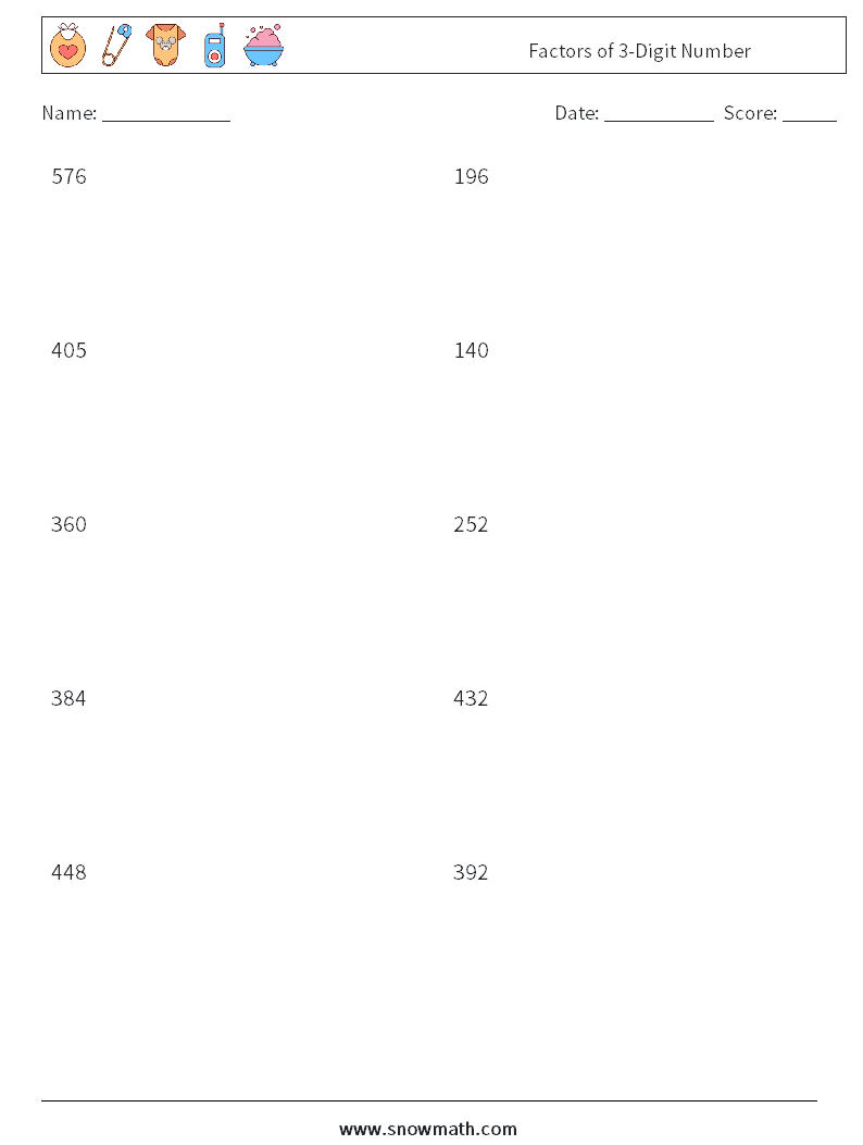 Factors of 3-Digit Number Math Worksheets 4
