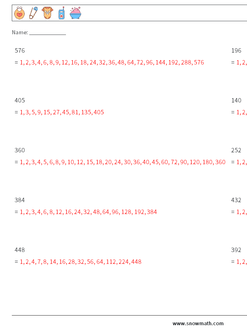 Factors of 3-Digit Number Math Worksheets 4 Question, Answer