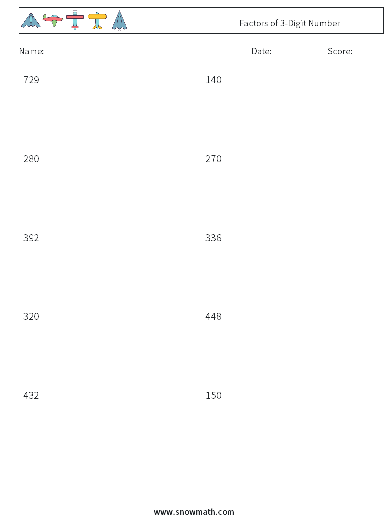 Factors of 3-Digit Number Math Worksheets 5