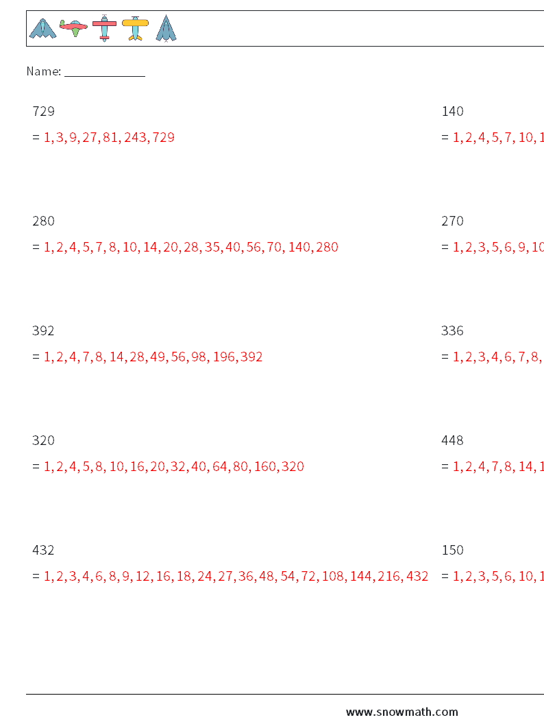 Factors of 3-Digit Number Math Worksheets 5 Question, Answer