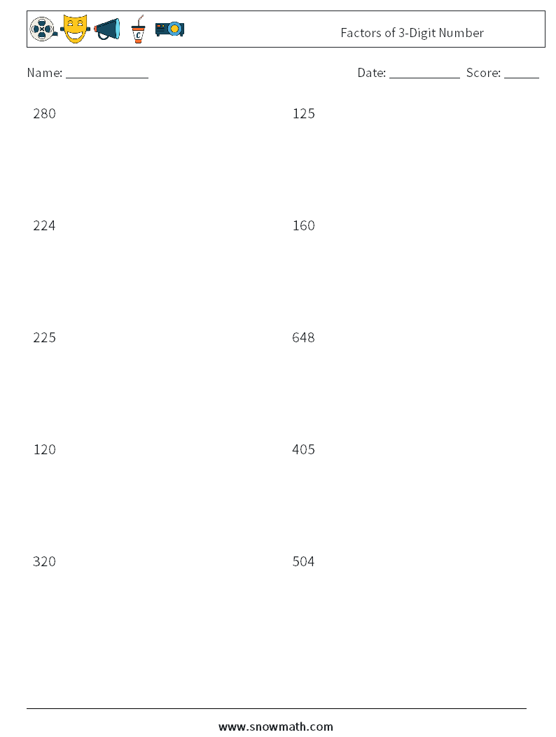 Factors of 3-Digit Number Math Worksheets 8
