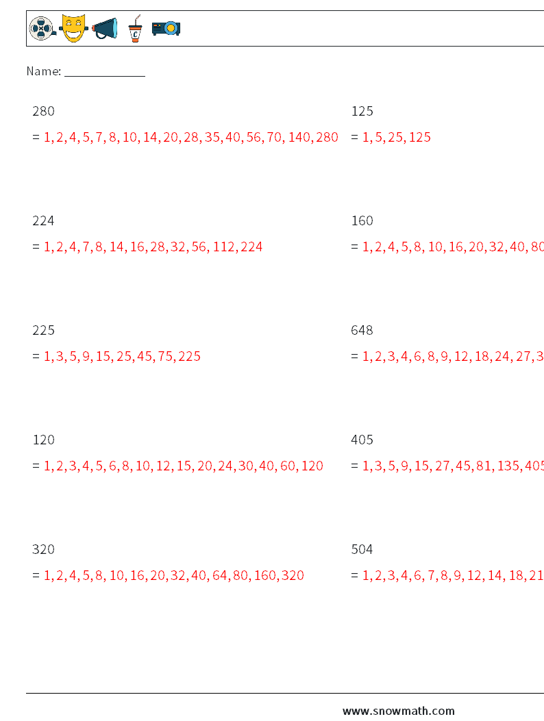 Factors of 3-Digit Number Math Worksheets 8 Question, Answer