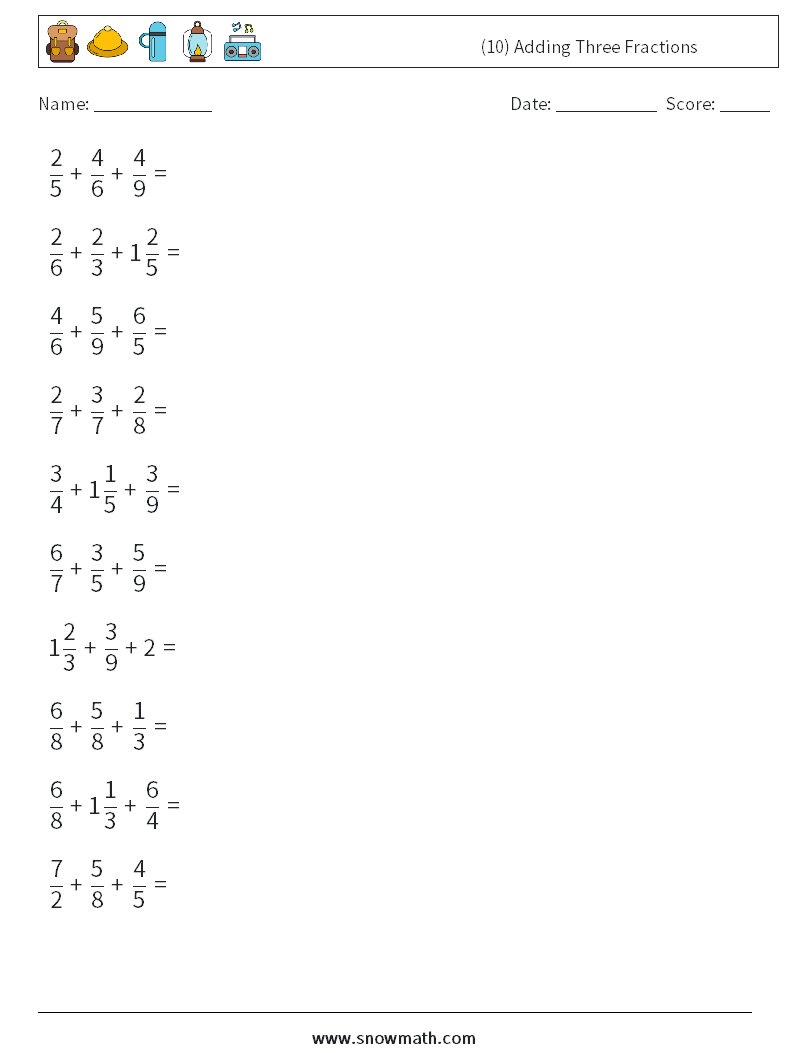 (10) Adding Three Fractions Math Worksheets 14