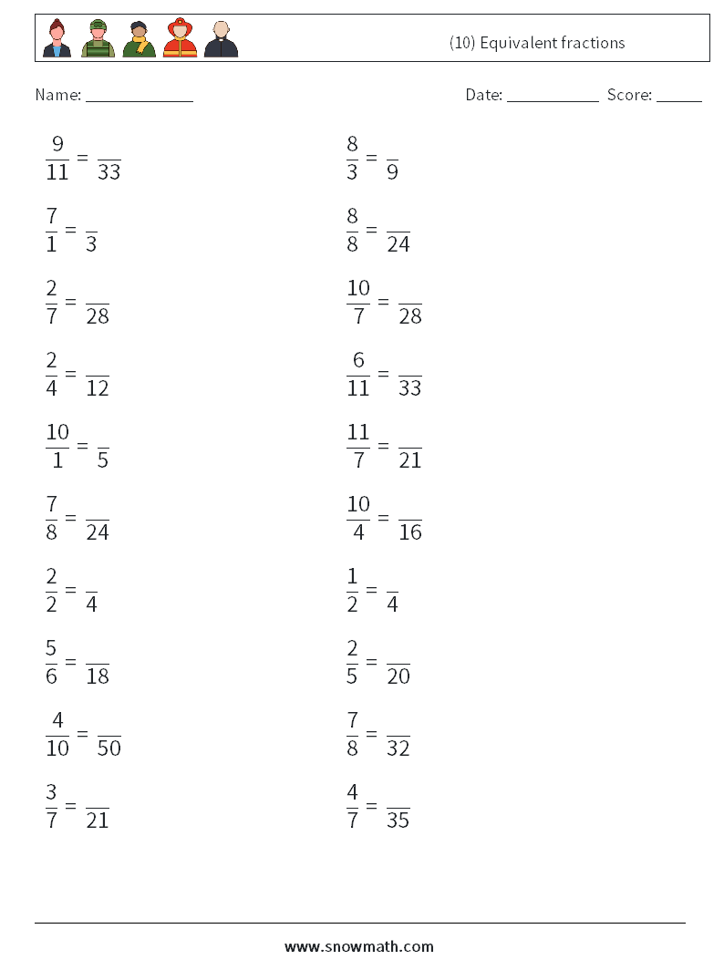 (10) Equivalent fractions Math Worksheets 9