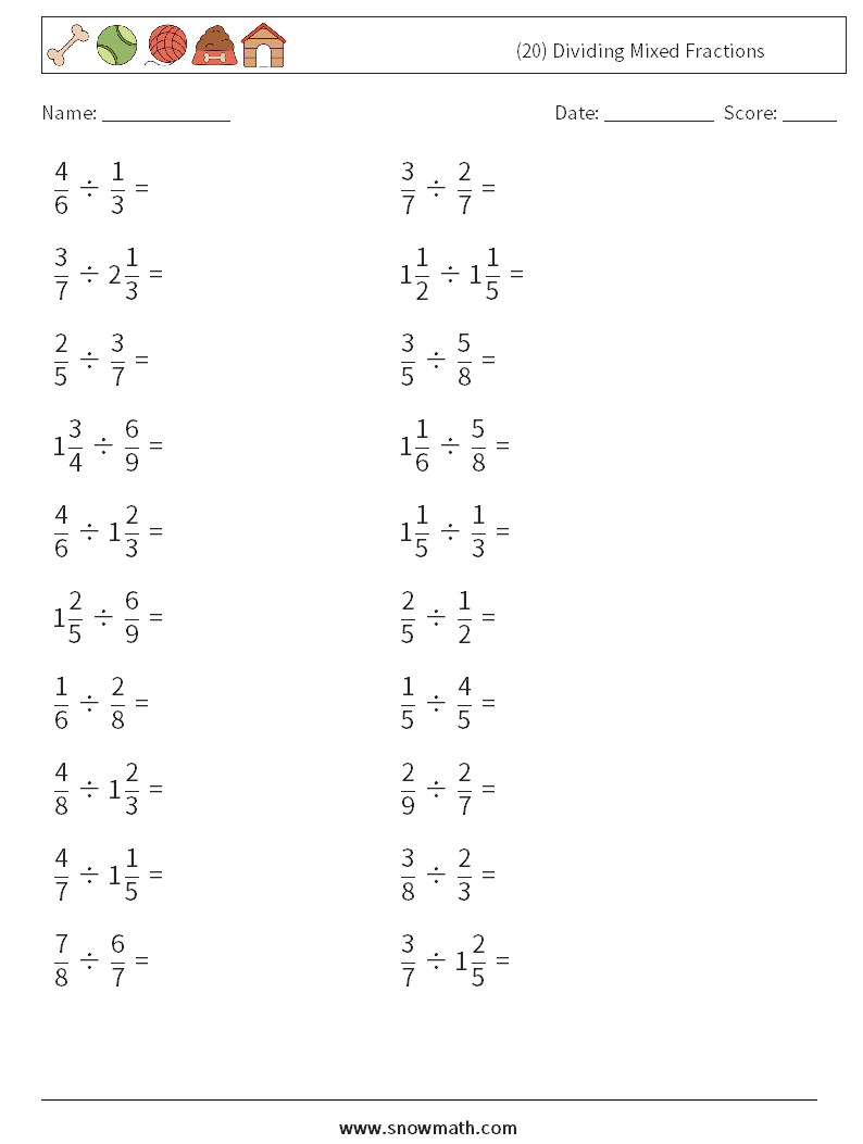 (20) Dividing Mixed Fractions Math Worksheets 13