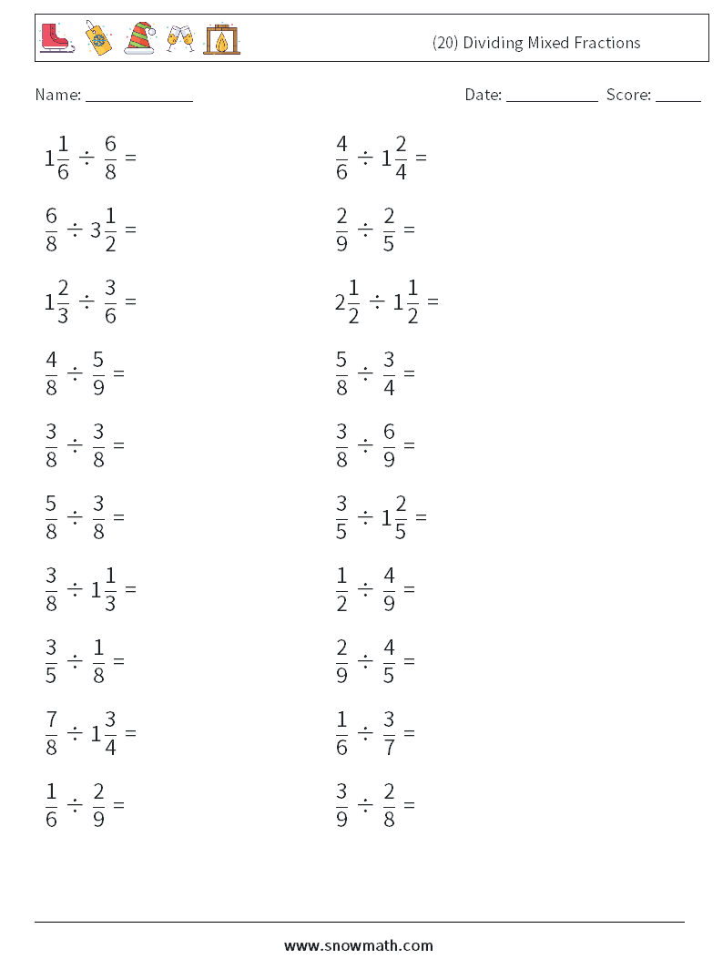 (20) Dividing Mixed Fractions Math Worksheets 17