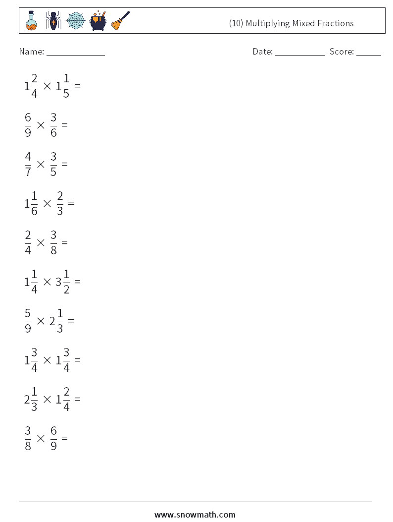 (10) Multiplying Mixed Fractions Math Worksheets 12