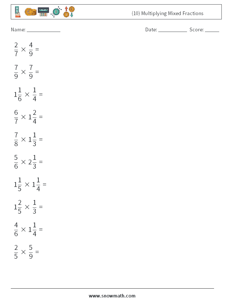 (10) Multiplying Mixed Fractions Math Worksheets 14