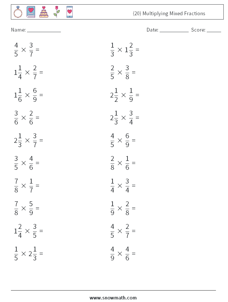 (20) Multiplying Mixed Fractions Math Worksheets 10