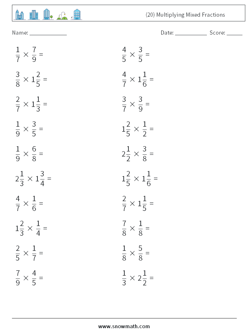 (20) Multiplying Mixed Fractions Math Worksheets 17
