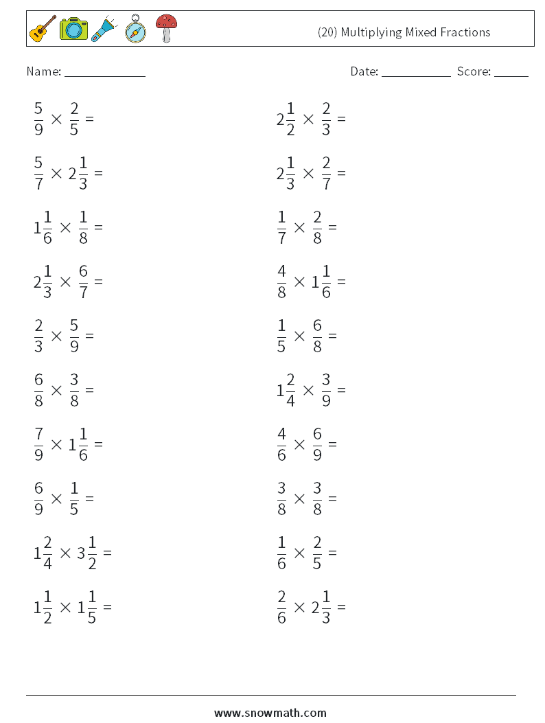 (20) Multiplying Mixed Fractions Math Worksheets 7