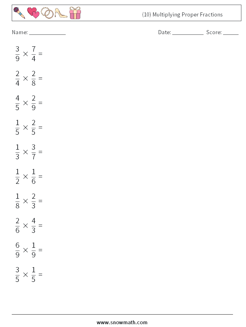(10) Multiplying Proper Fractions Math Worksheets 18