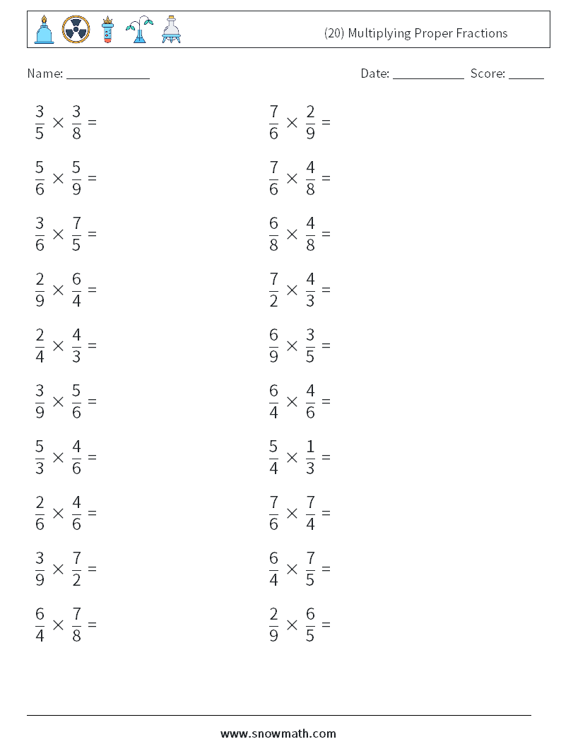 (20) Multiplying Proper Fractions Math Worksheets 15