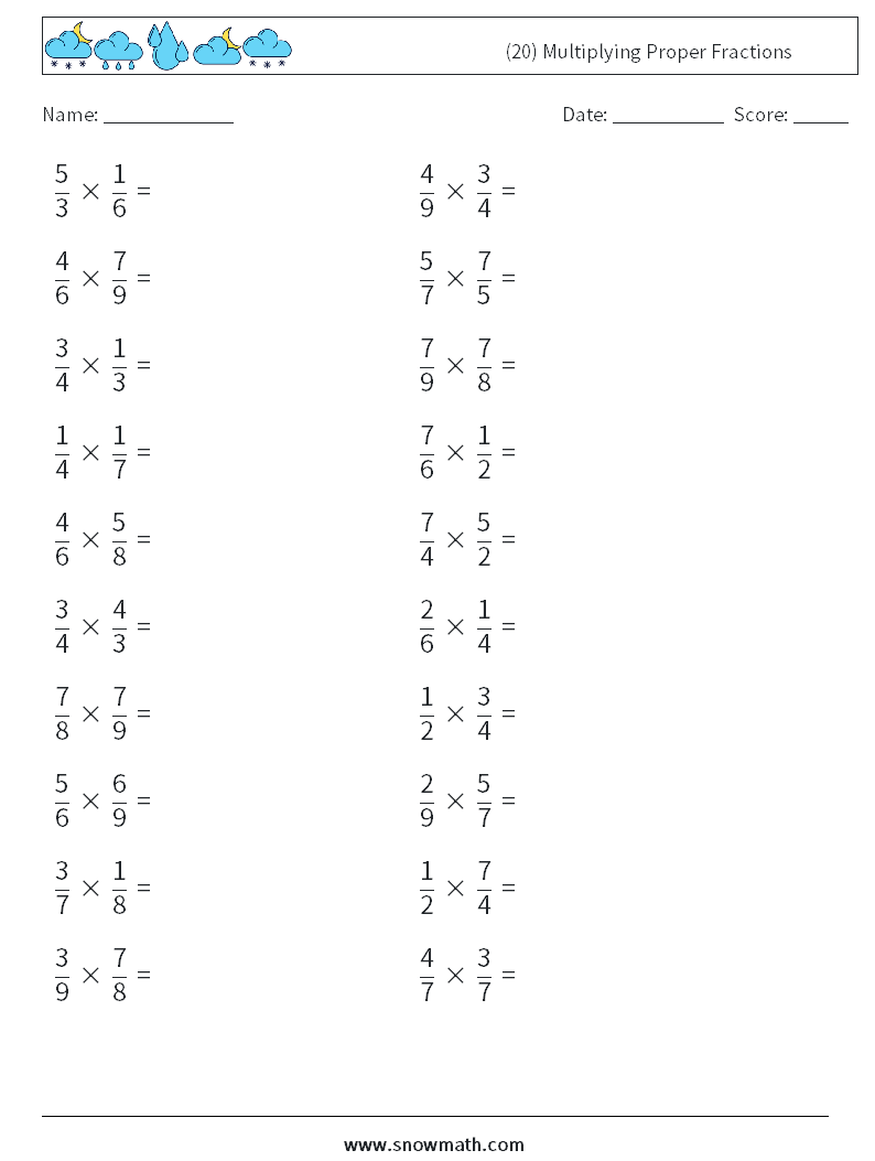 (20) Multiplying Proper Fractions Math Worksheets 18