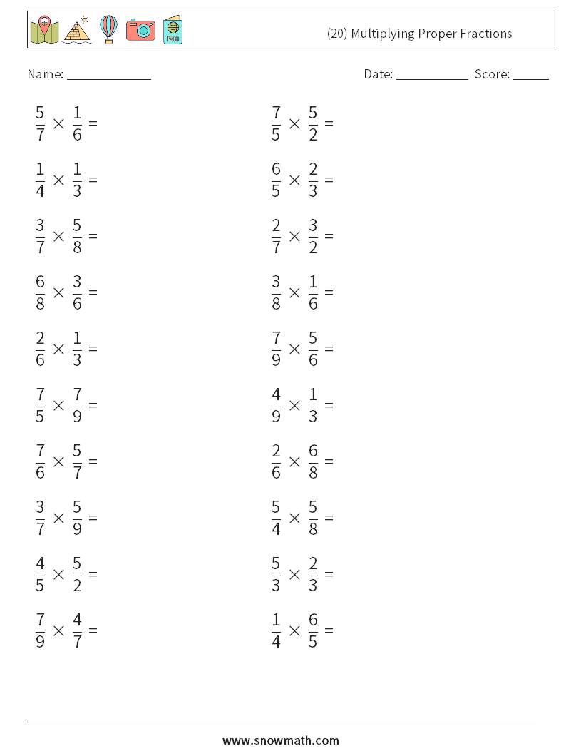 (20) Multiplying Proper Fractions Math Worksheets 9