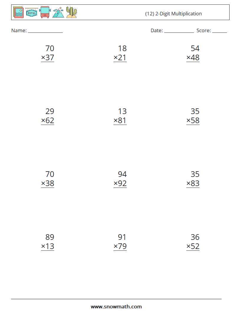 (12) 2-Digit Multiplication Math Worksheets 11