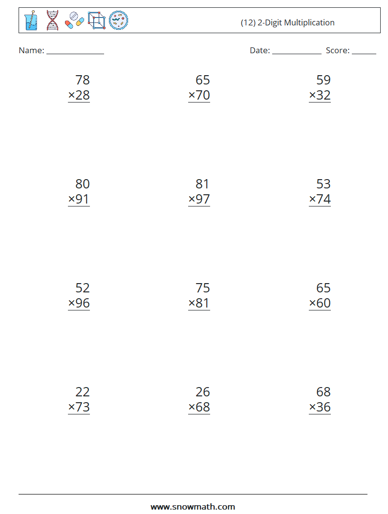 (12) 2-Digit Multiplication Math Worksheets 17