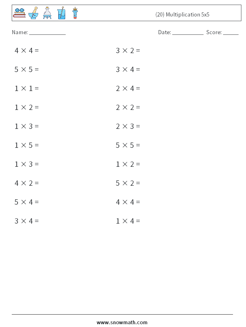 (20) Multiplication 5x5 Math Worksheets 8