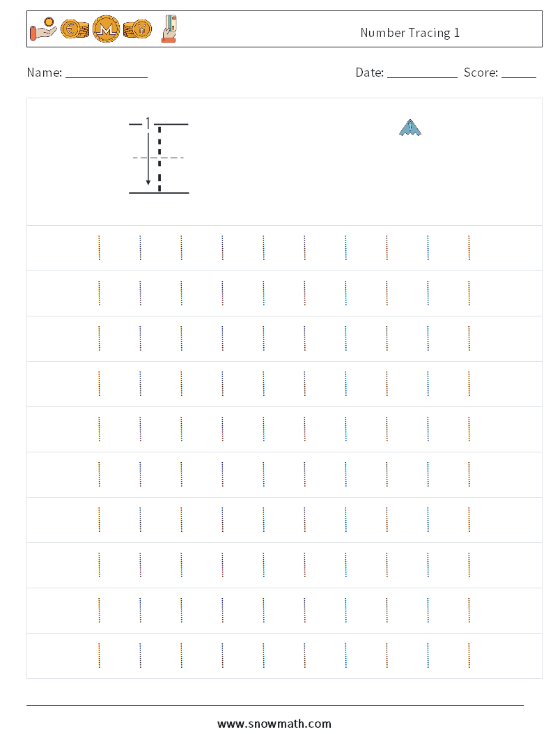 Number Tracing 1 Math Worksheets 1