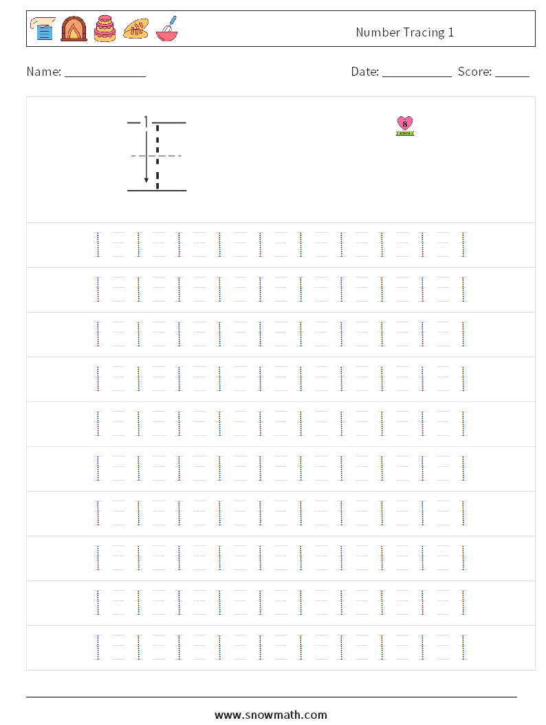 Number Tracing 1 Math Worksheets 13