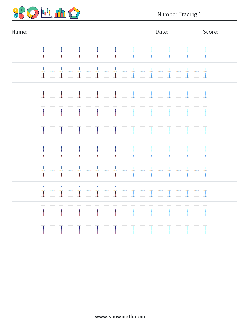 Number Tracing 1 Math Worksheets 14