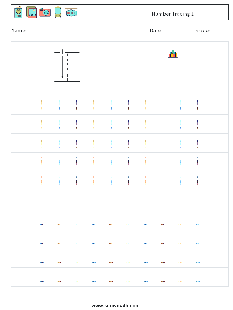 Number Tracing 1 Math Worksheets 3