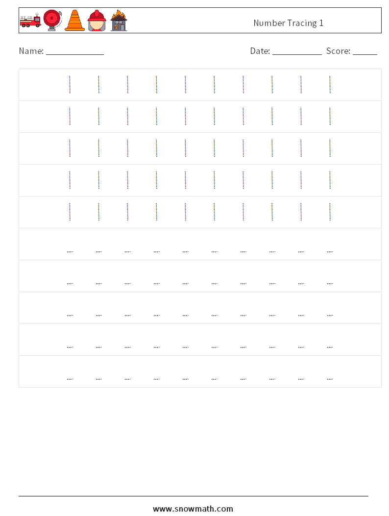 Number Tracing 1 Math Worksheets 4