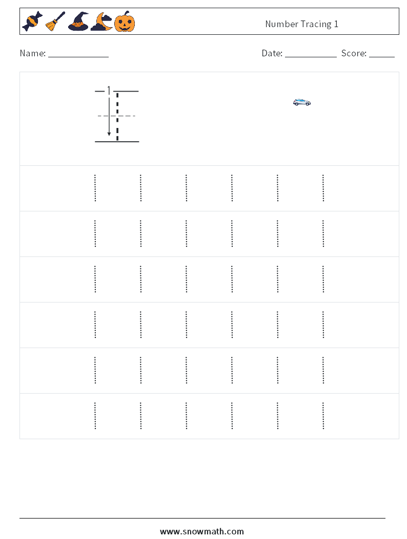 Number Tracing 1 Math Worksheets 5