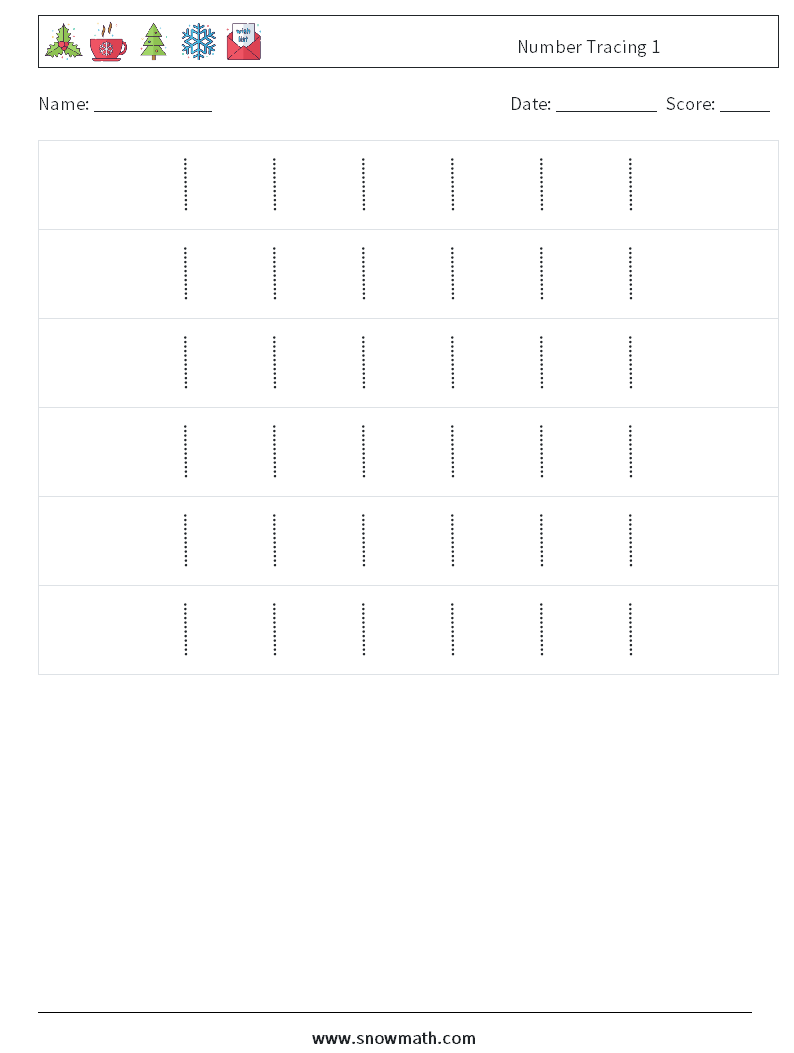 Number Tracing 1 Math Worksheets 6