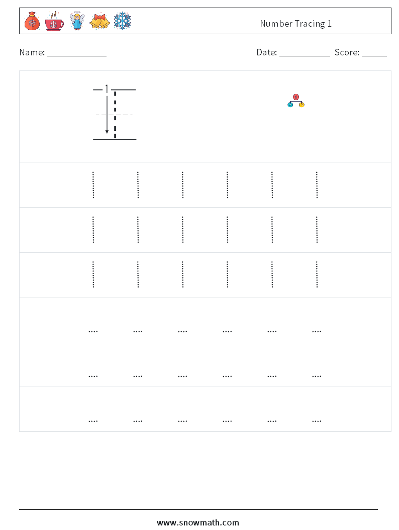 Number Tracing 1 Math Worksheets 7