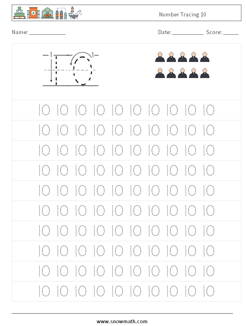 Number Tracing 10 Math Worksheets 1