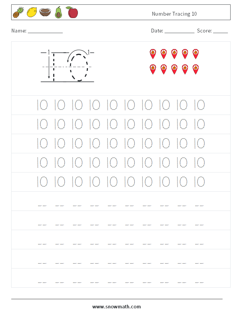 Number Tracing 10 Math Worksheets 3