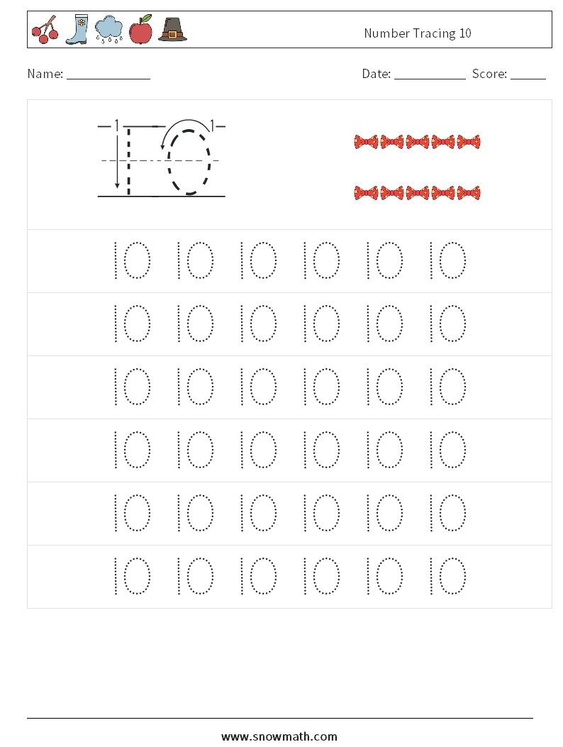 Number Tracing 10 Math Worksheets 5