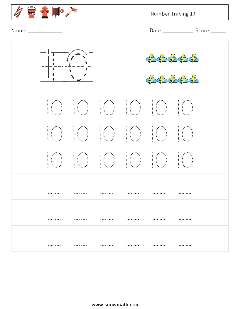 Number Tracing 10 Math Worksheets 7