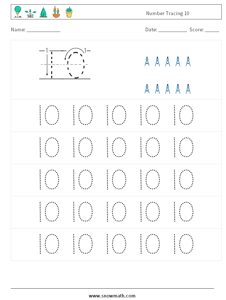 Number Tracing 10 Math Worksheets 9