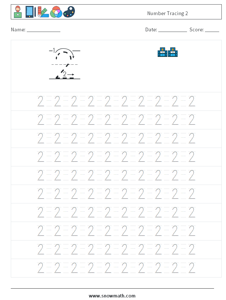 Number Tracing 2 Math Worksheets 13