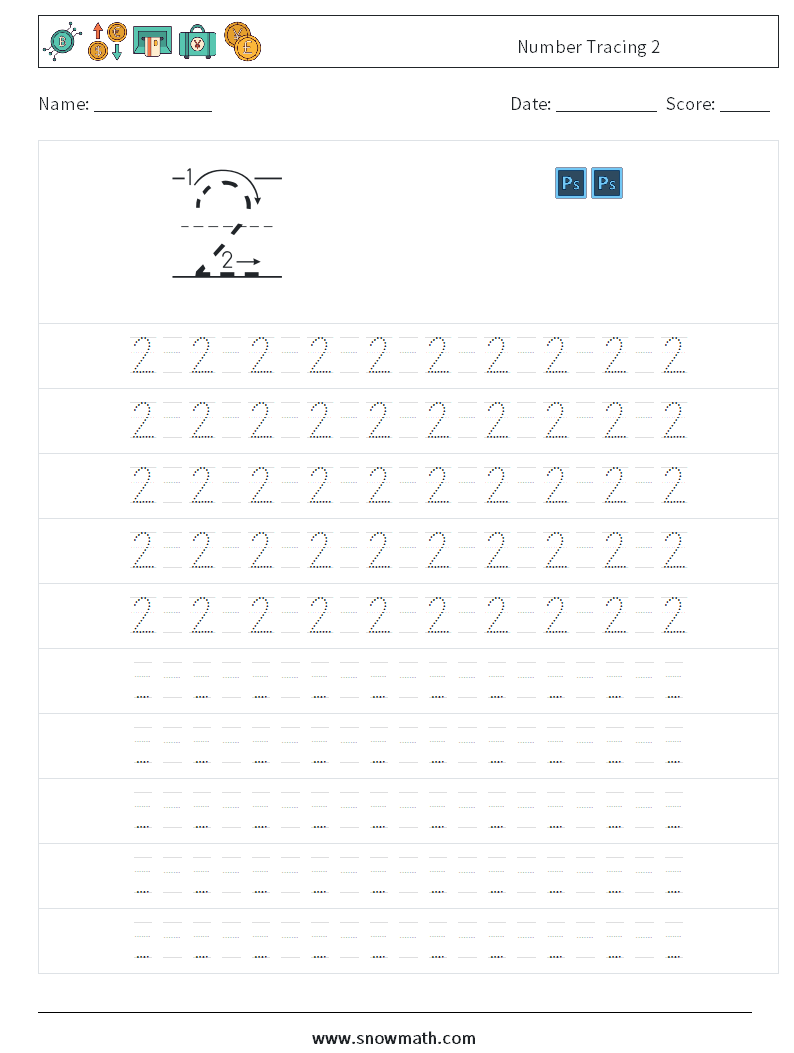 Number Tracing 2 Math Worksheets 15