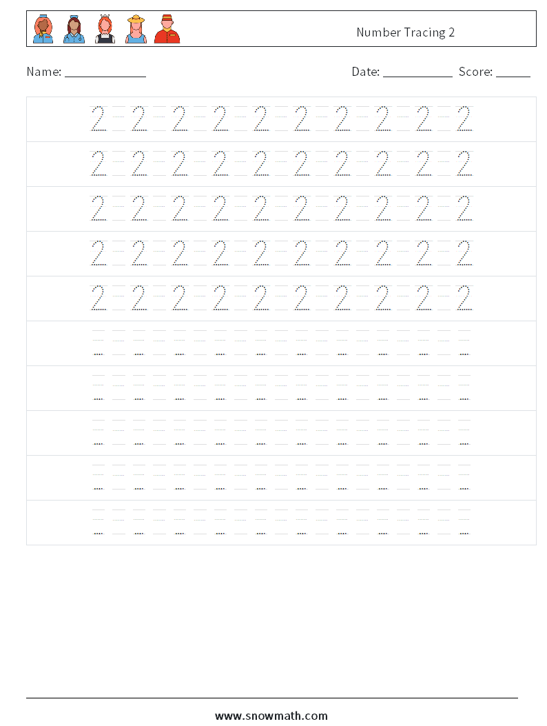 Number Tracing 2 Math Worksheets 16