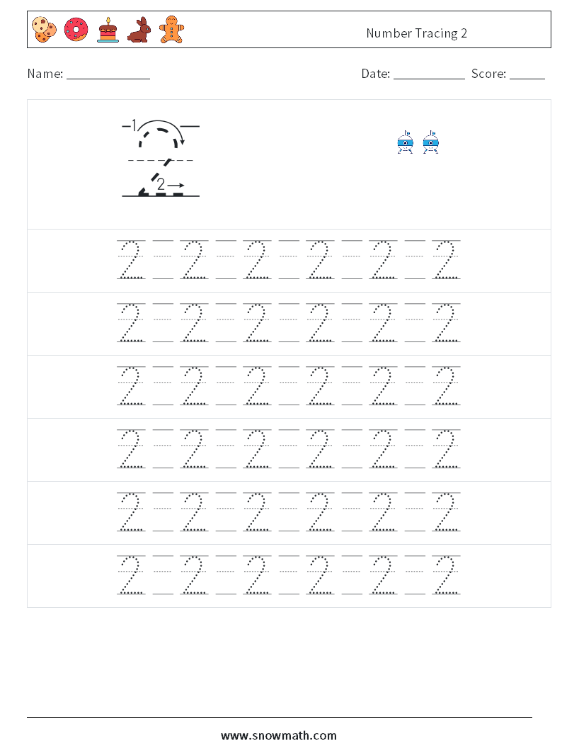 Number Tracing 2 Math Worksheets 17