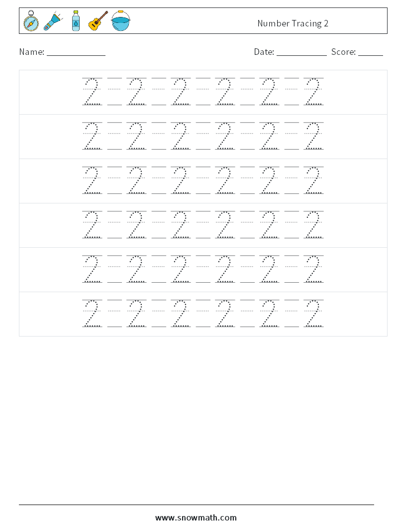 Number Tracing 2 Math Worksheets 18