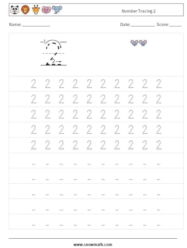 Number Tracing 2 Math Worksheets 3