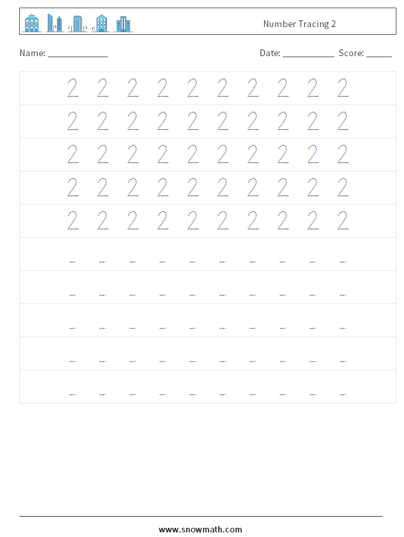 Number Tracing 2 Math Worksheets 4