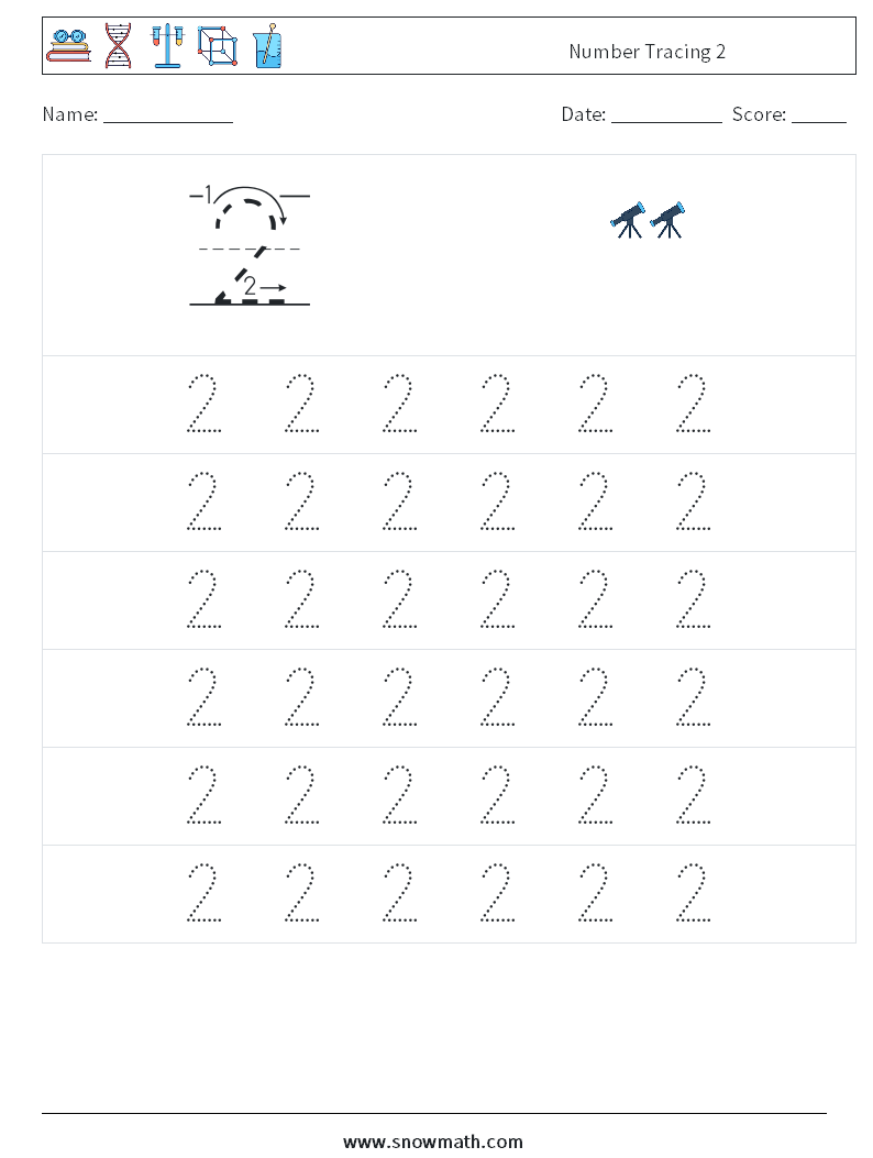 Number Tracing 2 Math Worksheets 5