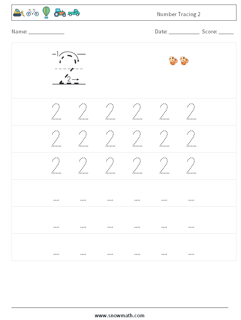 Number Tracing 2 Math Worksheets 7