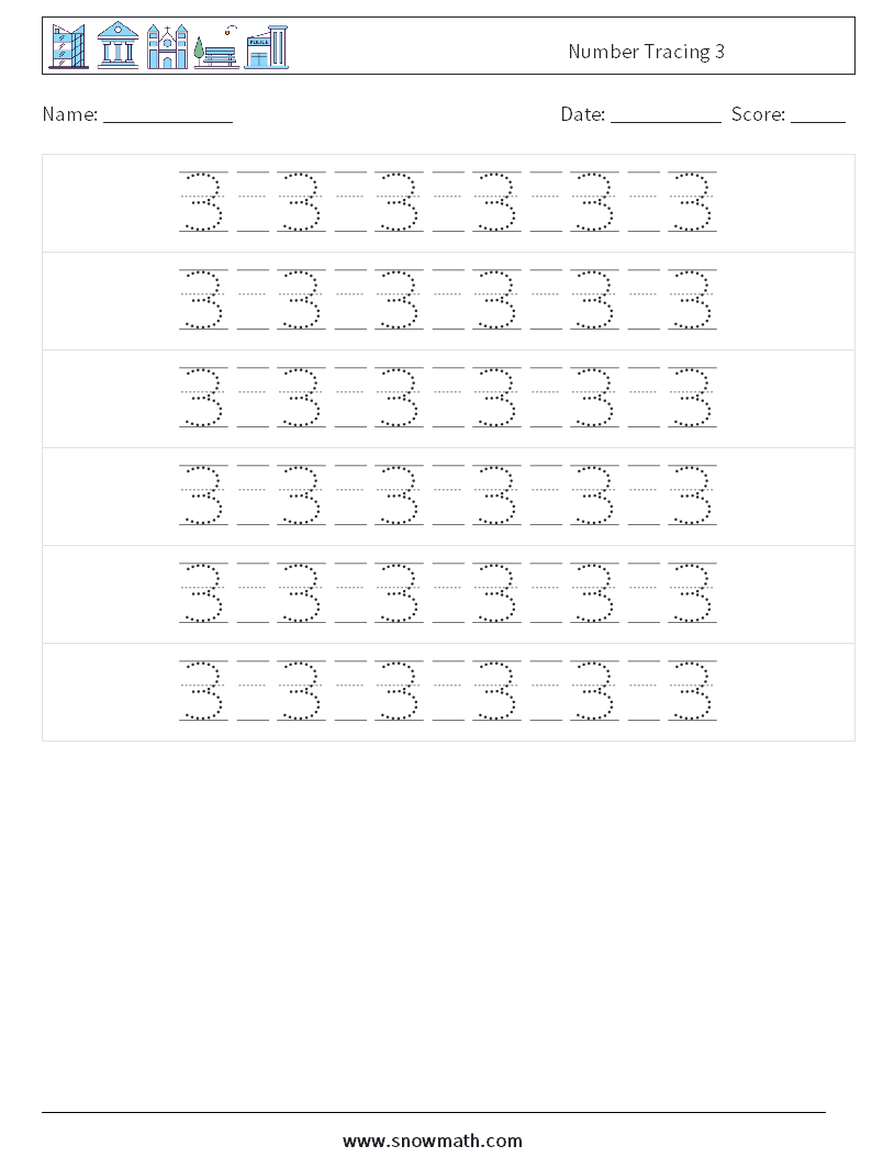Number Tracing 3 Math Worksheets 18