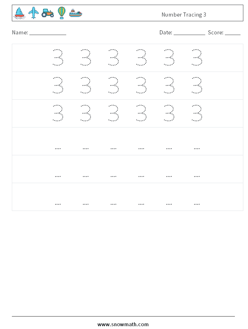 Number Tracing 3 Math Worksheets 8